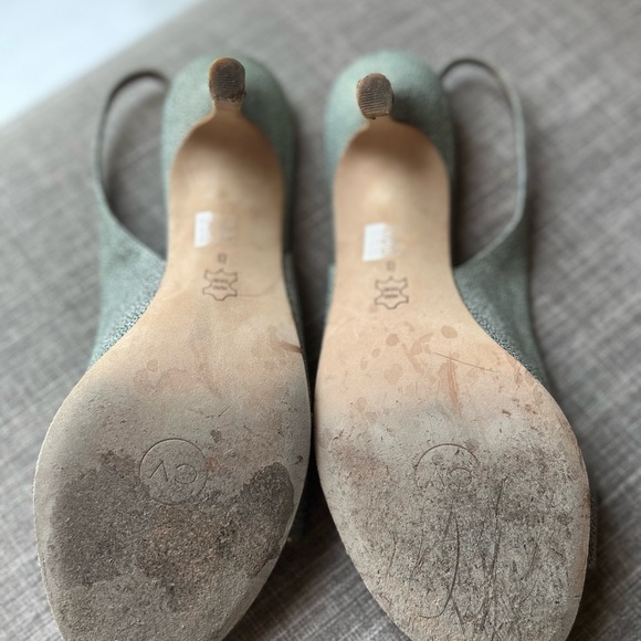 Cynthia Vincent Leather Slingback heels, light green printed - Picture 10 of 12